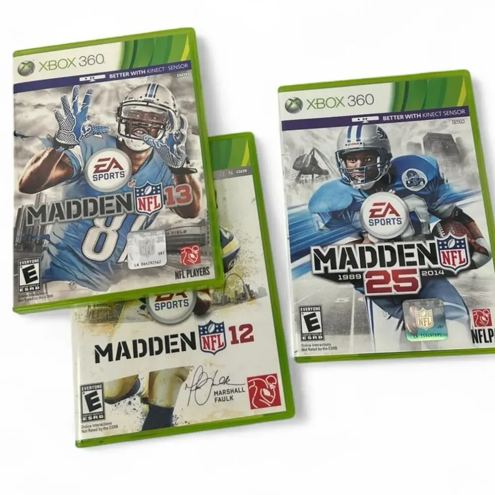 LOT OF 3 Microsoft Xbox 360 NFL Madden '12, '13, '25 Video Games